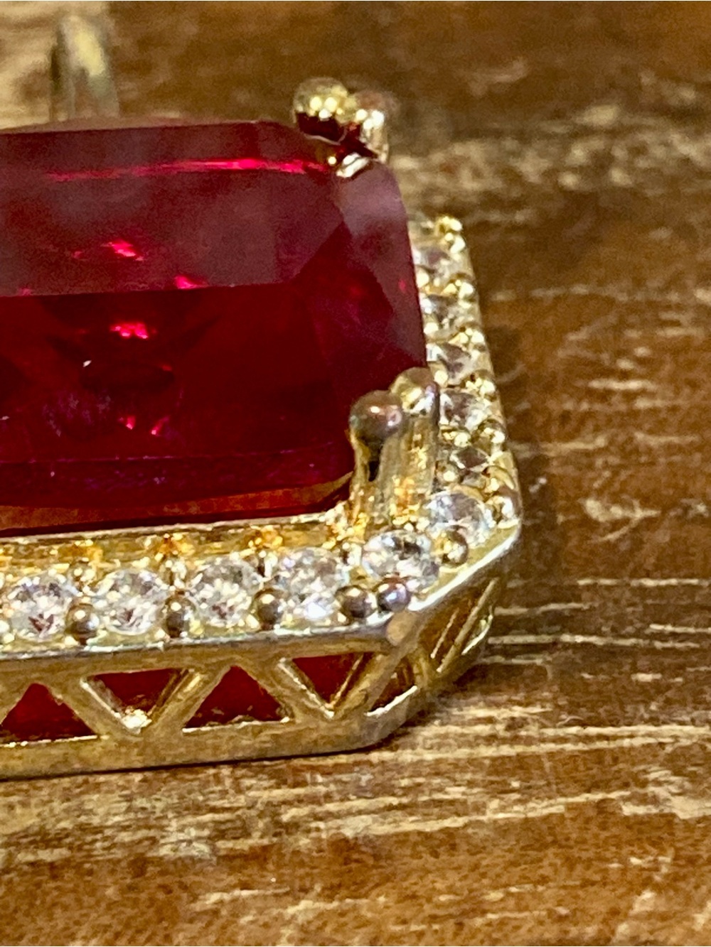Men’s 18k Gold Plated Square Red Stone Halo Pendant Design by TSS - Picture 10 of 15